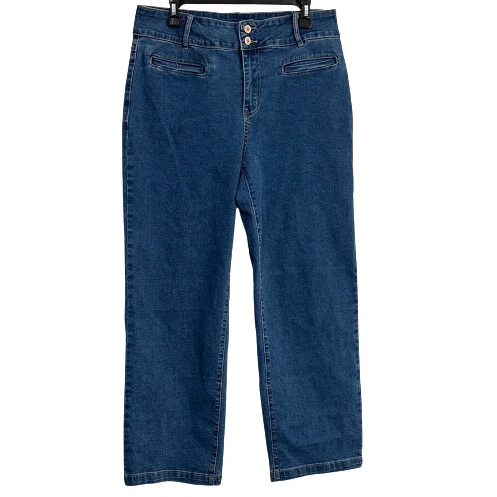 Sidefeel High Rise Double Button Wide Leg Jeans Medium Wash size 14